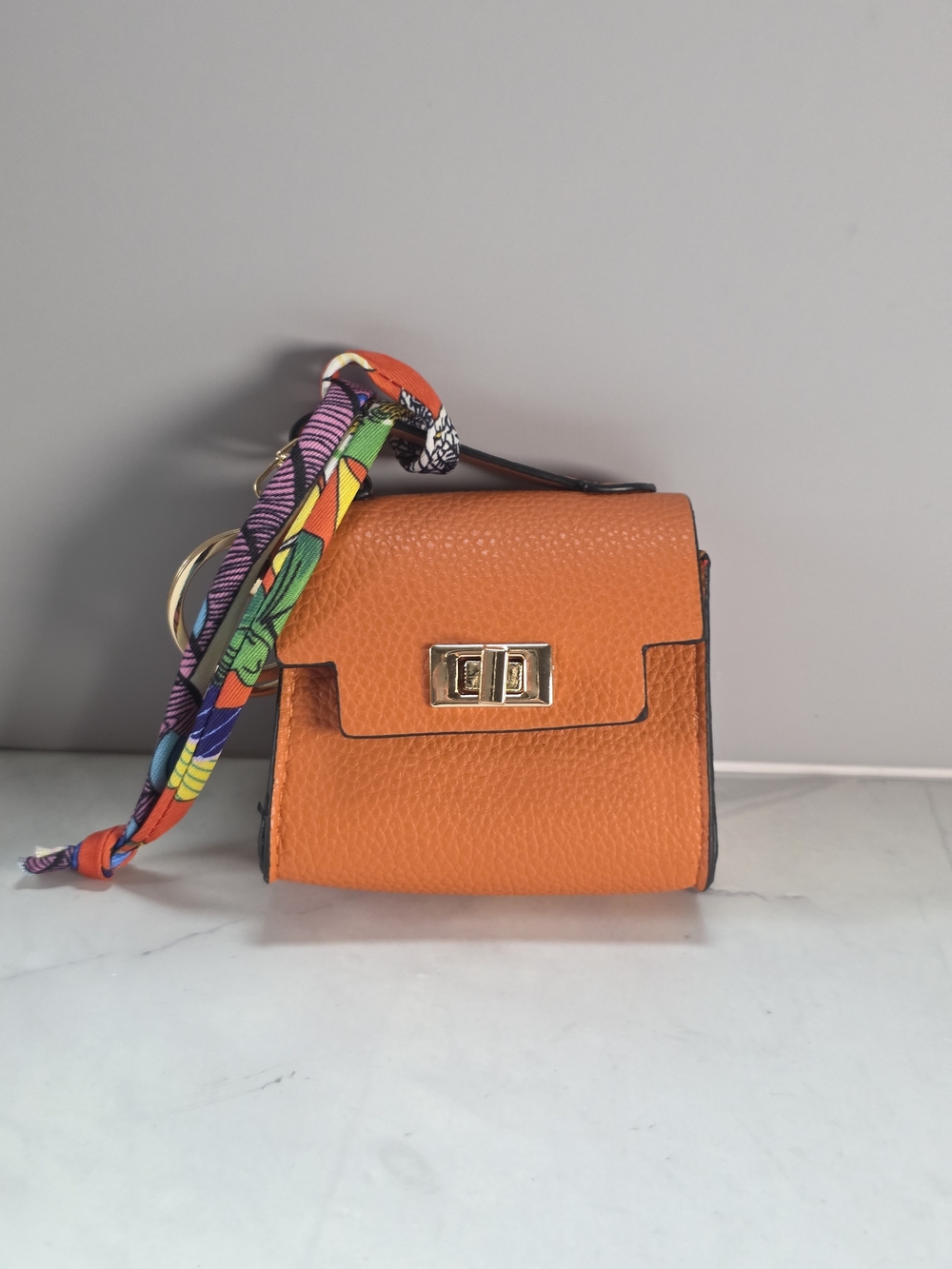 Mini Orange Handbag Bag Charm Twilly Scarf AirPods Coin Pouch
